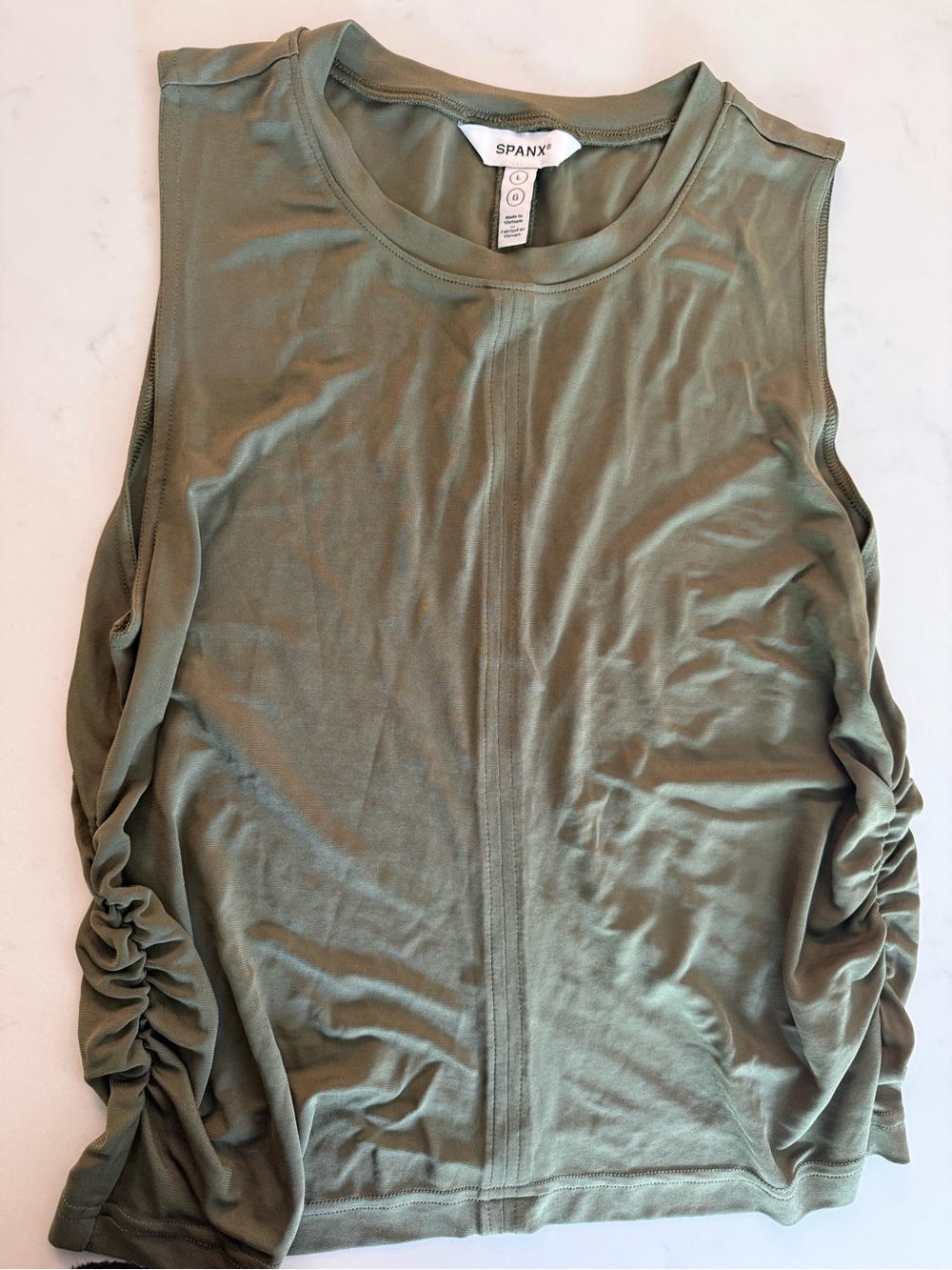 SPANX Olive Sleeveless Ruched Side Tank Top